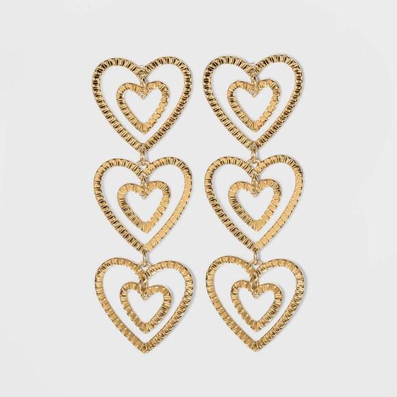 Stacked Gold Heart Drop Earrings - Gold | SUGARFIX by BaubleBar - Picture 7 of 7